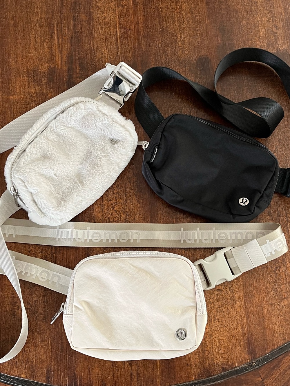 lululemon athletica white cream and black belt bags (3-pack)
